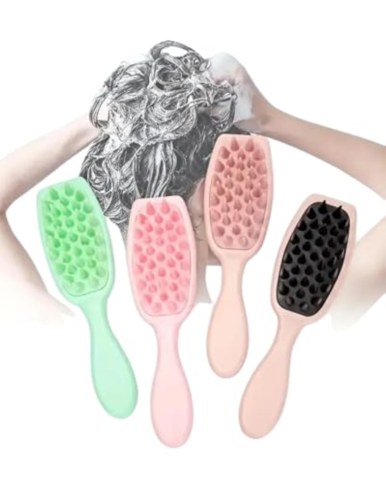 Silicone Shampoo Brush with Long Handle for Scalp Massaging