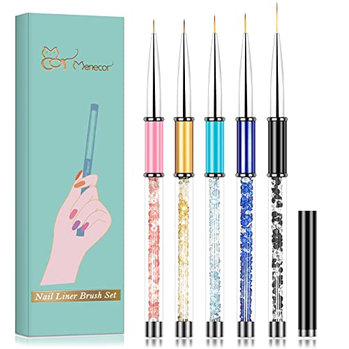 5 Pcs Nail Art Liner Brushes Set,Brush Nail Design Drawing Pen Ultra Fine Tip(5/7/9/10/17Mm) With Acrylic Rhinestone Handle,3D Painting Decorative Nail Tools For Home Diy And Salon #TOP20