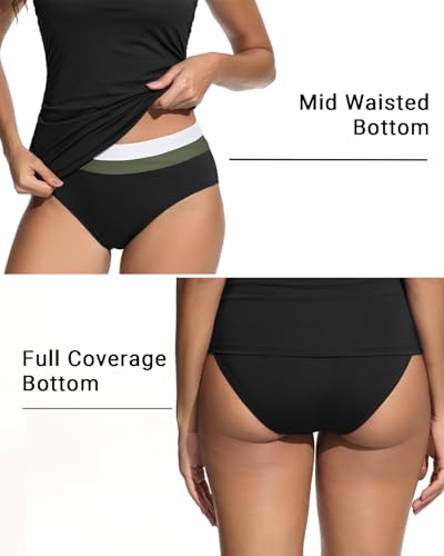 Daci Bandeau Tankini Swimsuits for Women - Two Piece Ruched Tummy Control Bathing Suit Strapless Swimwear with Bottom3