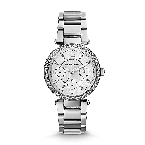 Michael Kors Montre pour Femme Mini Parker, Mouvement Multifonctions, Boîtier en Acier Inoxydable de 33 mm avec Bracelet en Acier Inoxydable, MK5615