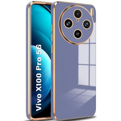 Image of TheGiftKart Luxurious Golden-Plated Back Cover Case for Vivo X100 Pro 5G | Raised Lips for Camera & Screen Protection | Shockproof Design | Stylish Back Cover Case for Vivo X100 Pro (TPU, Grey Blue)