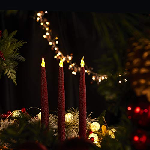 Furora LIGHTING Red LED Taper Candles, Window Candles, Candle Lights, Long Candles, Battery Powered Candles, Electric Candles Window Lights with 6 Hour Timer Function - Red 11.5", Pack of 6