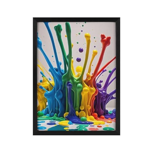 GHEPSDW Wall Art, Colorful Paint Splatter Art Wood Frame Canvas