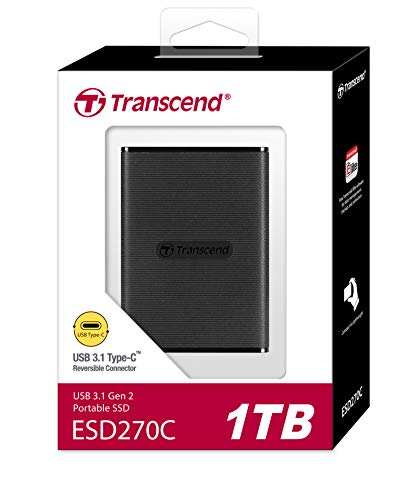 Image of Transcend 270C 1TB Portable SSD - up to 520 MB /s - USB 3.1 Gen 2, USB Type C to USB Type A /USB Type C to USB Type C - External Solid State Drive - TS1TESD270C