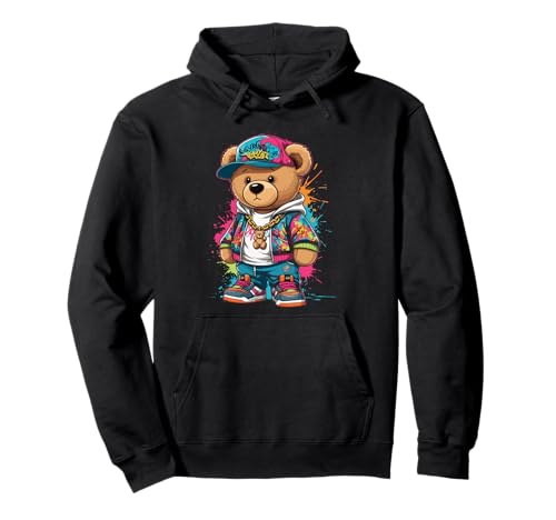 Teddy Bear Hip-Hop Design with Graffiti Elements Felpa con Cappuccio