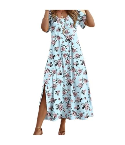 KOH KOH Vestido Largo Sin Tirantes Para Mujer, Estampado Floral, Vestido Largo De Cóctel De Verano, Azul Cielo Y Multicolor