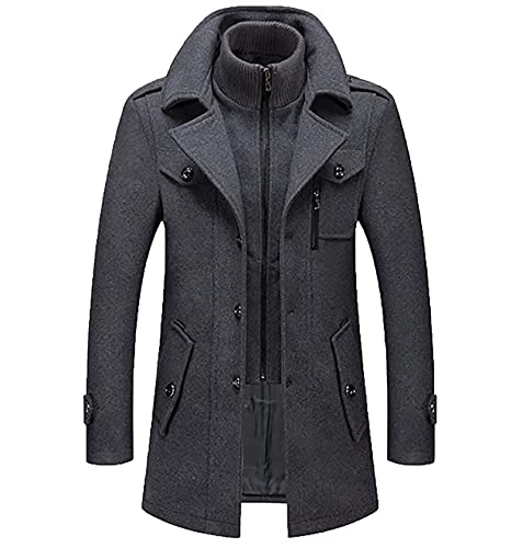 SKYWPOJU Herren Dufflecoat Kurzmantel Wollmantel Business Trenchcoat Lange...