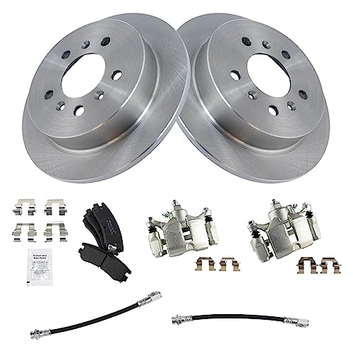Image of TRQ Rear Brake Pad and Rotor Set Semi Metallic Rotors Calipers Hoses