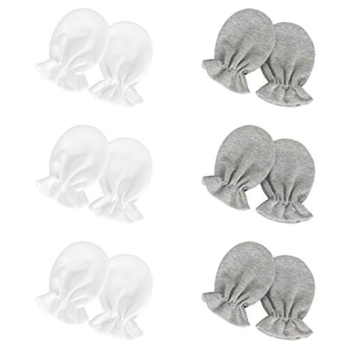 POXIMI Newborn Cotton Mittens Baby Soft Gloves Infant No Scratch Mitten for Boys Girls Glove (6 Pairs/White,Grey, one size)