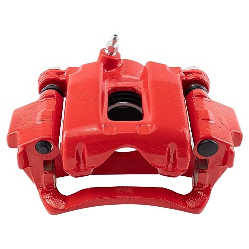 Image of TRQ Rear Left Brake Caliper w /Bracket Performance Red Drivers Side