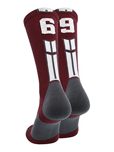 MadSportsStuff Maroon Player ID Custom Number Crew Socks for Basketball Lacrosse Volleyball Boys and Girls