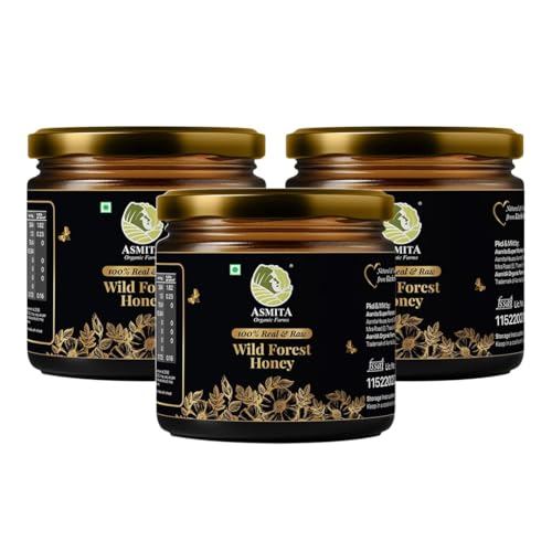 Image of Asmita Organic Farms Wild Forest Honey 300g | 100% Raw, Pure & Natural Honey | Unprocessed, Unpasteurized, Non-GMO | No Added Sugar or Sweeteners | Nutrient-Rich & Antioxidant Superfood | Pack of 3