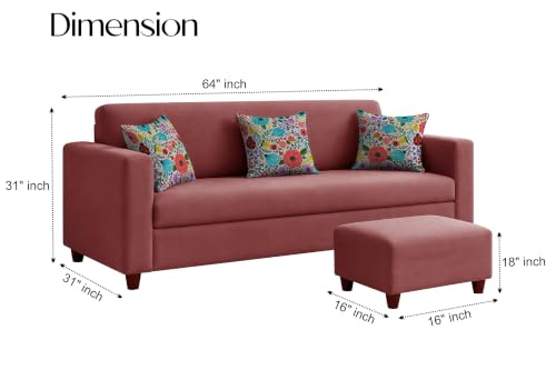 Image of Rosebell 3 Seater Sofa with Ottoman | Living Room Couch | with Printed Cushions | Sofa for Home, Apartment & Office-Rose Pink Color