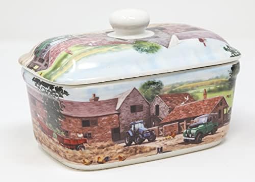 Watercolour Farmyard Fine China Ceramic Butter Dish Bell Top Lid Dishwasher Safe