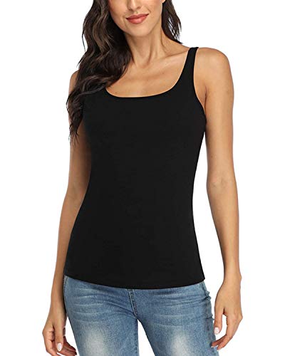 Charmo Débardeur à col carré pour femme - Style décontracté - En coton - Noir - S Cover