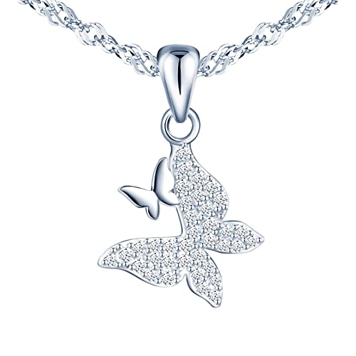 Yumilok Collier Papillon en Argent 925, Pendentif décoré de Zircon brillants, Bijou élégant pour Femme et Fille