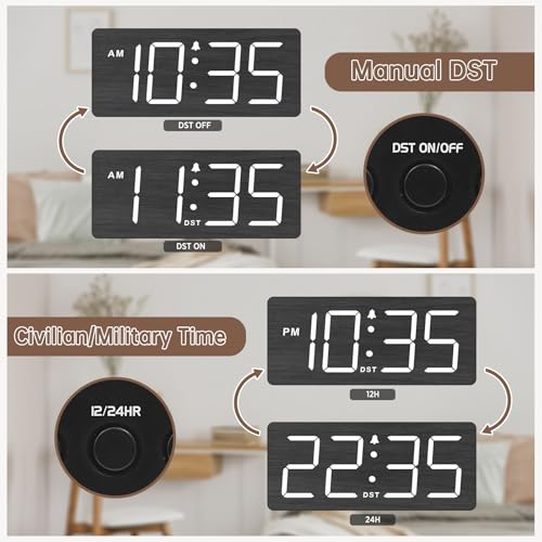 Image of DreamSky Wooden Digital Alarm Clock for Bedroom with Large Numbers | Desk Clock for Living Room Office, Loud Alarm for Heavy Sleepers Adults, Volume Control, Dimmer, DST, Wood Decor (Plug-in)