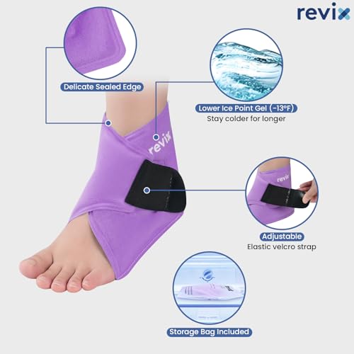 Image of REVIX Foot Ice Pack Wrap Reusable Gel Cold Packs for Injuries, Ankle Ice Wrap for Soothing Foot & Heel Discomfort, Sport Recovery, and Workout Relief, Achilles Tendonitis, Purple