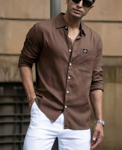 Image of IndoPrimo Men's Regular Fit Cotton Casual Shirt | Premium Solid Full Sleeve Shirt