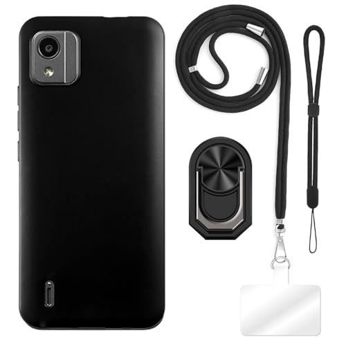 ESACMOT [4 in 1] �P�[�X Nokia C110 4G �Ƃ̌݊�������A�X�g���b�v�A���X�g�o���h�A�����O�t���A�ϏՌ��ی�J�o�[���s�p�Z�b�g (�u���b�N�Z�b�g)