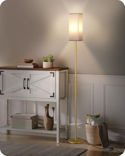 Image of Floor Lamp, Pole with Foot Switch, Modern Standing Lamp Lampshade, Minimalist Freestanding Lamp (Bulb Not Included), for Living Room, Bedroom Office ETL Listed Gold and White DCW07LD05