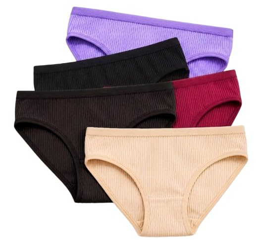 Women’s Ribbed Cotton Bikini Panties | Soft Stretch Breathable Mid Waist Everyday Briefs for Girls & Women (Pack of 4)-image-29