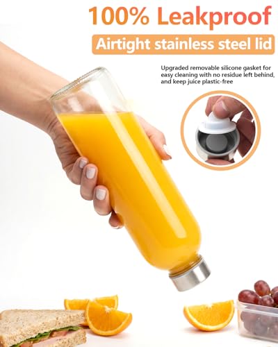 Image of Zukro 24 oz Glass Juice Bottles With Stainless Steel Lids, Airtight & Leak Proof, 4 Pack Reusable Clear Glass Jar For Juicing, Water, Homemade Drinks, Smoothie & Milk, Dishwasher Safe & BPA Free