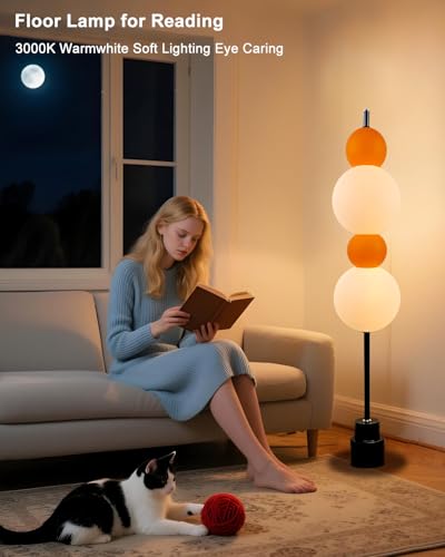 Image of Lightdot RGB& 3000K Floor Lamp with Touch Control, Dimmable Colors Temperature, Globe Modern Floor Lamp with Smart Bulb Included, Orange Standing Lamps for Living Room /Sofa Beside /Corner Decor