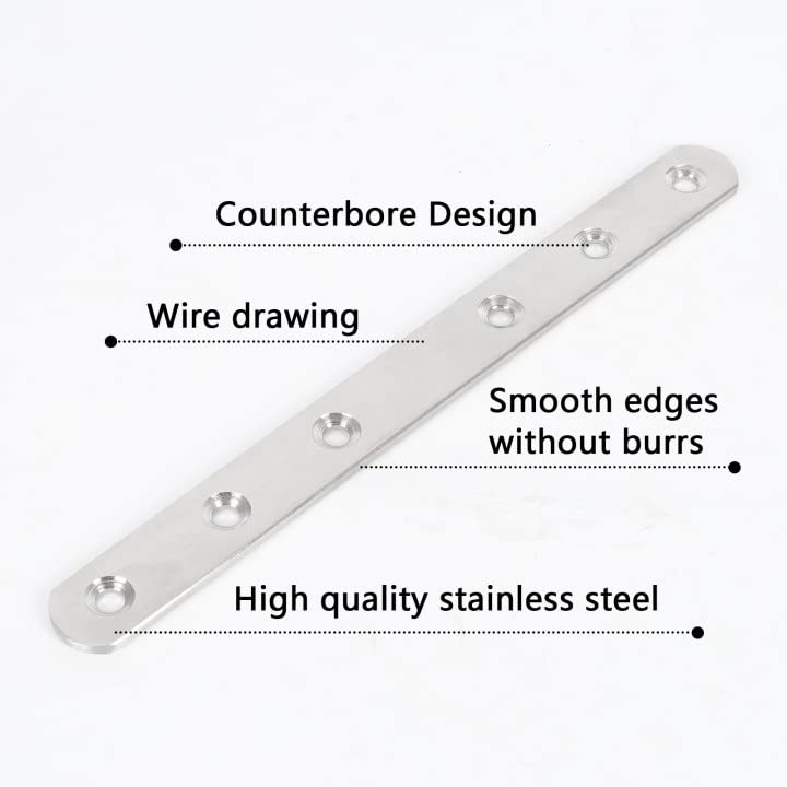 Luabue 4Pcs Flat Metal Brackets for Wood Mending Plates Flat Straight Brace Bracket Stainless Steel Sleeper Brackets Connecting Joining Plates with Screws for Furniture Repair Bench Bed 193*20mm - Image 2