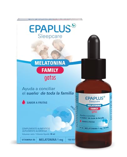 EPAPLUS Sueño Melatonina Family Gotas. 30 ml. Sabor Frutas, Ayuda A Conciliar El Sueño, 150 Dosis, Para Niños y Adultos