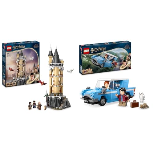 LEGO Harry Potter Eulerei auf Schloss Hogwarts, Abenteuer-Set mit Spielzeug-Tieren und 3 Mini-Figuren & Harry Potter Fliegender Ford Anglia, baubares Spielzeug-Auto für Kinder