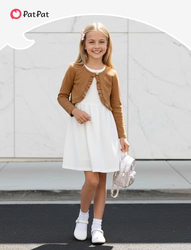 Image of PATPAT Girls Cardigan Bolero Size 4-12 Years Kids Knit Long Sleeve Ruffle Open Front Button Cover Up Cropped Tops for Girls