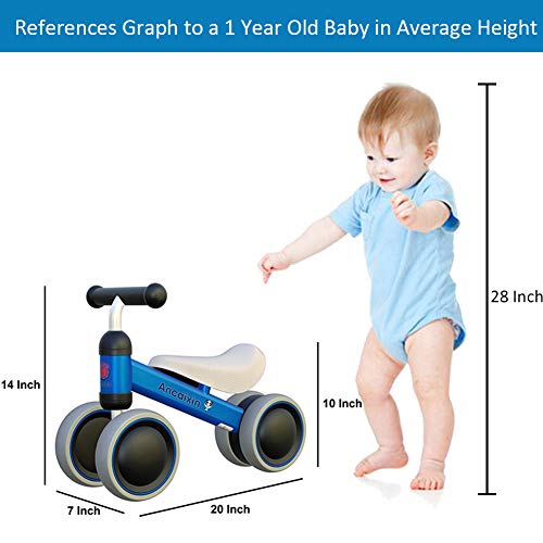 Ancaixin Baby Balance Bikes 10-24 Month Toddler Walker | Riding Toys for 1 Year Old Boys Girls | No Pedal Infant 4 Wheels Kids Bicycle | Best First Birthday Gift New Year Holiday Blue