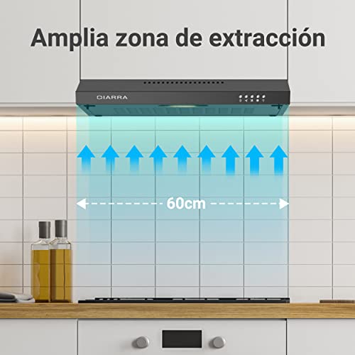 CIARRA-CBCB6903-Campanas-Extractoras-60cm-220mh-75W-3-Velocidades-de-Extraccion-Luz-LED-Extractor-Cocina-Evacuacion-al-Exterior-y-Recirculacion-con-Filtro-de-Carbon-CBCF001-Negro