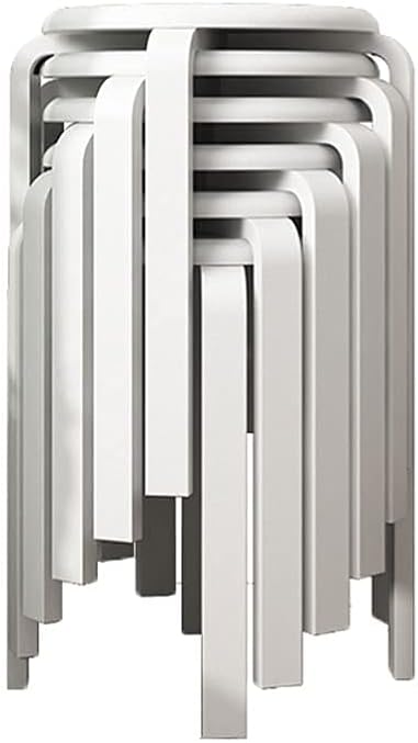 Minimalist Fashion Creative 6 Pack Solid Wood Round Stool Stackable Low Stool Wooden Stool Children's Small Stool Dining Table Stool for Diningcasual/White