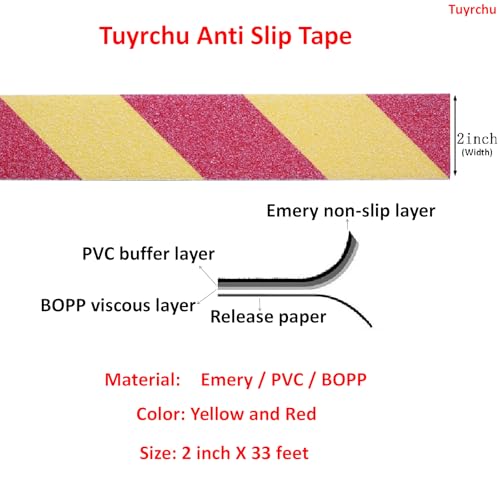 Image of Anti Slip Tape 2 Inch Wide, Waterproof Grip Adhesive Tape, Heavy Duty High Traction Friction for Indoor /Outdoor Steps (33 Ft /Red-Yellow).