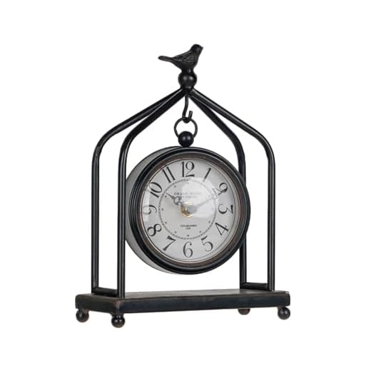 SOFFEE DESIGN 7.5'' x 10'' Mantel Clock Iron Tower Frame, Creative Bird Ornament Tabletop Clock, Silent Clock with Hollow Carved Back Cover for Home Decor, Black