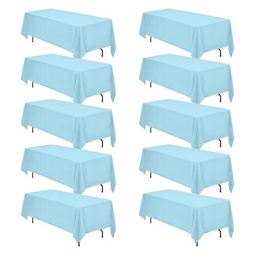 Image of BRILLMAX 10 Pack Light Blue Tablecloths 70x120 in for 6-8ft Rectangle Table | 150 GSM Polyester Fabric, Universal Fit, Water, Stain & Wrinkle Resistant Cloth Cover for Wedding Reception Banquet Party