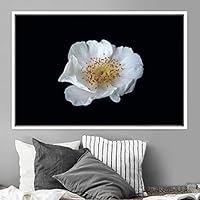 Framed Canvas Wall Art White Flower Portrait Bohemian Dark Dramatic Floral Multicolor Petal Photography Portrait - 16x24 inches