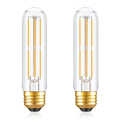 Dimmable E26 T10 LED Bulb Tube Light Bulbs 6W(60W Equivalent) Tubular Light Bulb Type T Long Thin Skinny Light Bulbs for Curio Cabinet Piano Light Chandelier Hutch 2700K Solf White 600LM 2 Pack