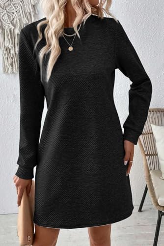 Image of OCSTRADE Womens Sweatshirt Dresses Crewneck Long Sleeve Textured Shift Dresses Trendy Girls 2025 Fall Pullover Tops