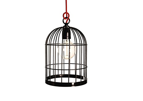 Filament Style Filament 029 Française Bird Cage Lampe avec câble en textile, métal, E27, Black Pearl/Rouge, 33 x 16 x 16 cm