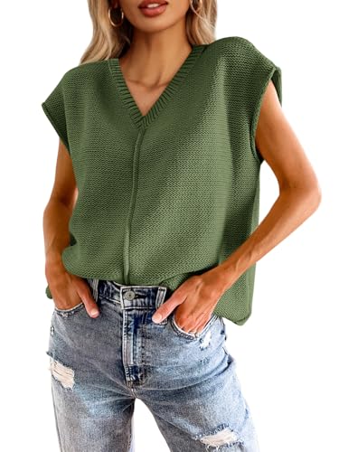 Image of Saodimallsu Women's V Neck Cap Sleeve Lightweight Knit Sweater Top
