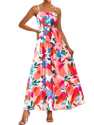 Image of PRETTYGARDEN Women Summer Maxi Dresses 2026 Spaghetti Strap Boho Floral Striped Wedding Guest Beach Vacation Flowy Long Dress