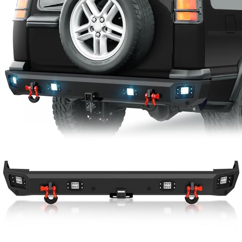 Yzona Y-XBCB-0024-FBM Rear Bumper Compatible With 1999-2004 Land Rover Discovery 2 Off-Road Rear Bumper Built-In 2 Inch Standard Hitch Receiver cover