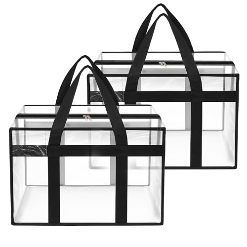 Image of Storite 2 Pack 70 L Moisture Proof Transparent Underbed Storage Bag /Clothing Storage Organiser /Toy Storage /Blankets Storage Bag with Zipper and Strong Handle (Transparent,54x33x40 cm)
