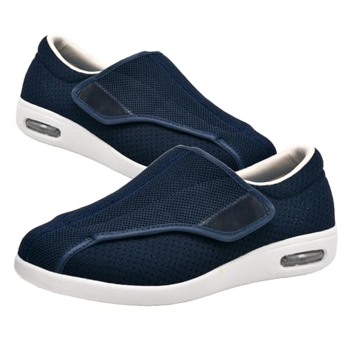 Extra stora diabetiska skor för män, justerbara tofflor, bekväm ortopedisk sko för kvinnor svullna fötter, Färg: blå, 47 EU Large