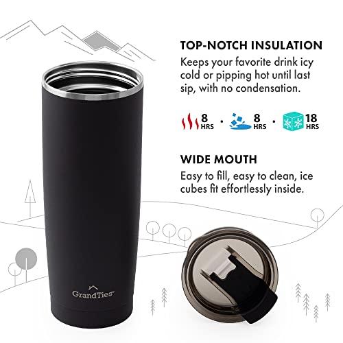 Grandties Insulated Coffee Tumbler Cup W/Tritan Lid | Leak Proof, Reusable, Double Walled Vacuum Stainless Steel Water Bottle Travel Mug | Thermal Cups For Hot And Cold Drinks | 20Oz | Midnight Black #TOP2