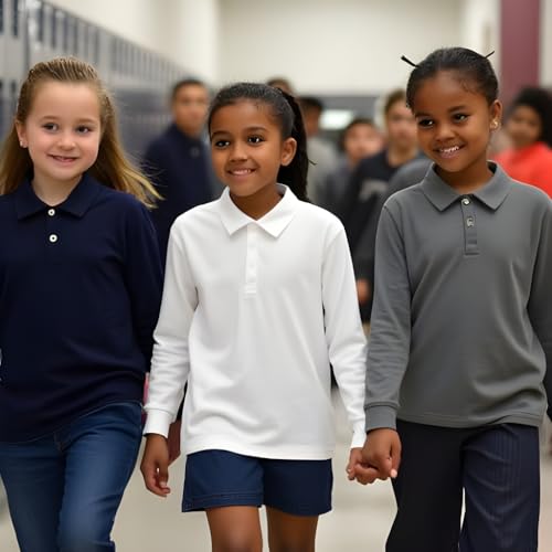 INGEAR Girls Long Sleeve Polo Shirt 2-Pack - School Uniform, Golf, Casual Wear, Moisture-Wicking, Sizes 4-164