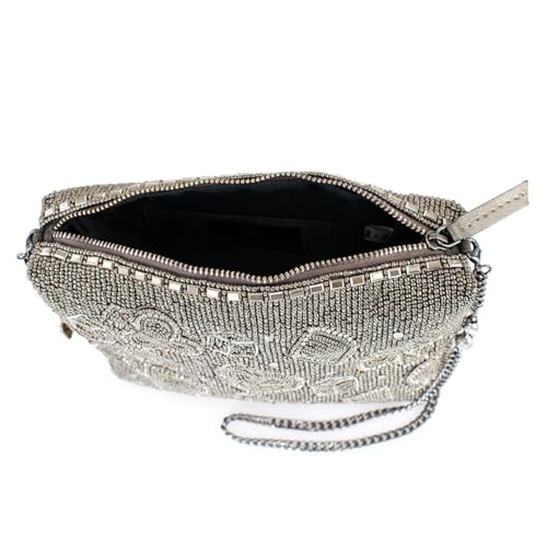Mary Frances Well Suited Beaded Clutch Handbag with Playful Card Pattern and Chic Removable Chain Strap, Pewter4